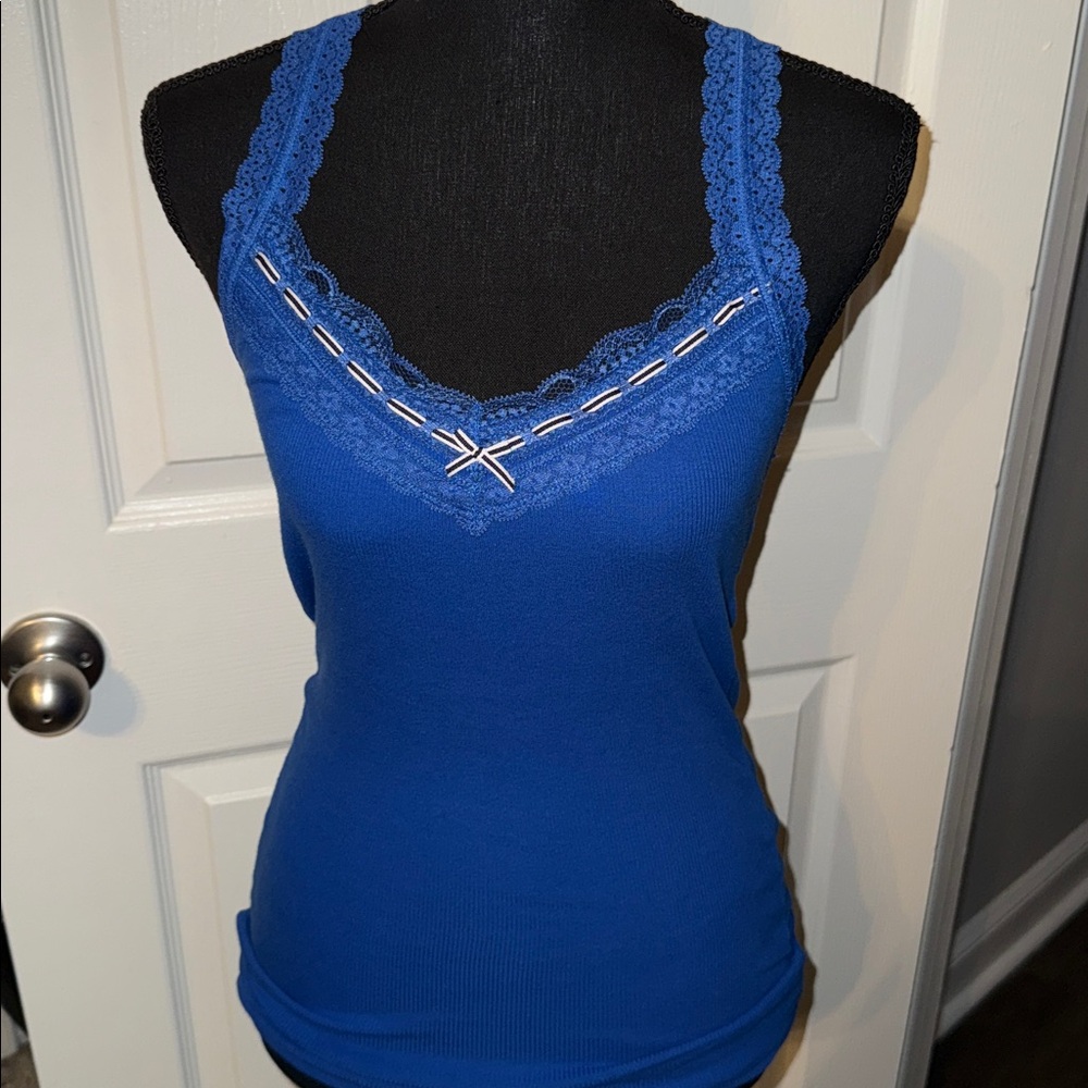 π€HOLLISTER RARE Y2K ROYAL BLUE LACE RIBBON TANK TOP SIZE Mπ€ - Picture 2 of 10